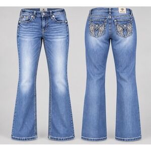 Miss Me Boot Jeans Women's 28x32 Embellished Rhinestone angel wings Y2K